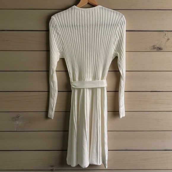 Women’s Long Sleeve Wrap V-Neck Ribbed Knit A line Sweater Dress - Picture 4 of 8